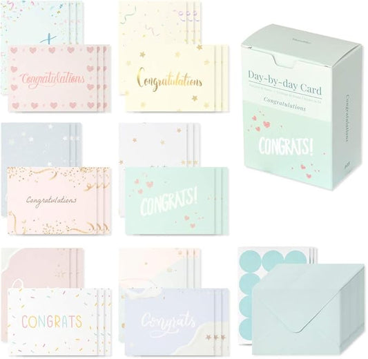 Monolike Day-by-day Card, Congratulations - Mix 36 Mini Single cards, 36 envelopes, 36 stickers Package