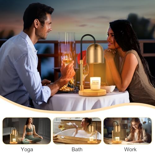 Candle Warmer Lamp with Timer & 3 Bulbs, Dimmable Electric CandleLight Adjustable Height and Brightness Candle Wax Warmer for Jar Candles Bedroom Home Decor House Warming Gift for Women (Round Gold) - Image 7