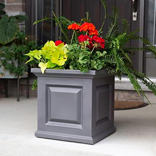 Mayne Nantucket 16x16 Weatherproof Traditional Plastic Planter in Graphite Gray - Image 4