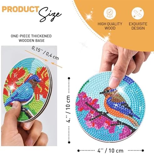 8 pcs Diamond Painting Coasters | Diamond Art Coasters | Birds Diamond Art Painting | Perfect Art Craft Gift for Birds Lover, Dad, Mom, Grandparents, Brother, Sister. - Image 2