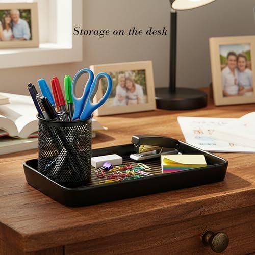 10"×6"×1" Black Bathroom Vanity Tray for Countertop- Ceramic Decorative Organizer Tray for Dresser Tops, Toilet, Perfume, Sponge Holder Soap Dish Dispenser for Kitchen Counter- Golden Stripes - Image 7
