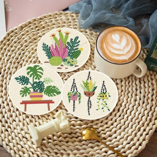 Clendo 8 Pcs Diamond Art Kits for Adults Coasters - DIY 5D Flowers Diamond Painting Coasters with Holder, Small Diamond Art Kits for Adult Art Craft Supplies - Image 4