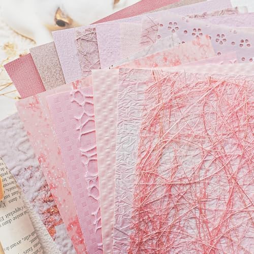 15-Piece Textured Scrapbook Paper & Mesh Fabric Set, Pink A5 Sheets by Unknown