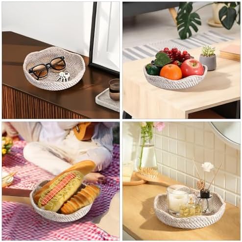 Hipiwe 8.5" Rattan Key Bowl Basket for Entryway Table Wicker Storage Tray - Image 7