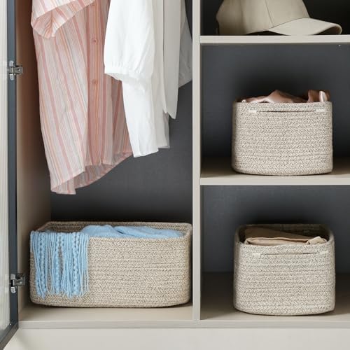 3 Pack Storage Baskets for Organizing, 13.7×9.5×6.3", Mixed brown - Image 5