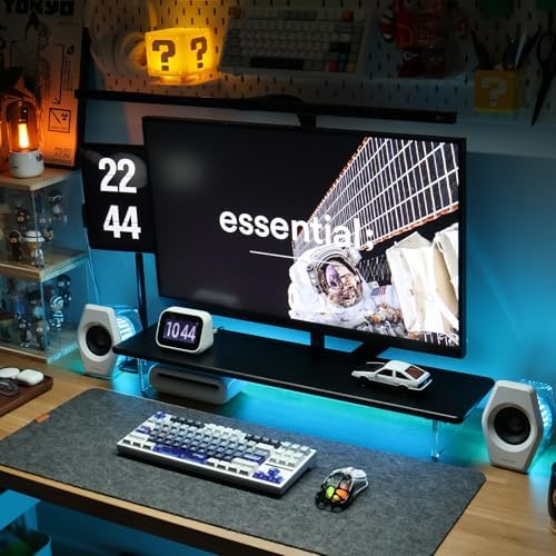 Bamboo Monitor Stand, Desk Shelf with Acrylic Legs and RGB Lights by Rocdeer