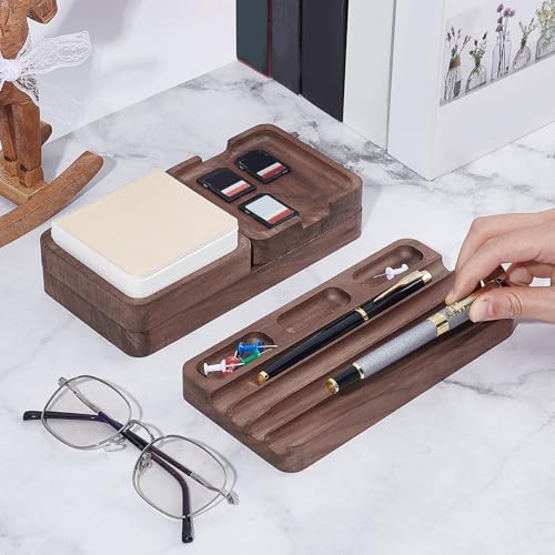 4Pcs Wooden Desk Organizer Tray with Pen Holder, Men Valet Tray - Image 3