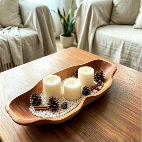 Handmade Decorative Wooden Dough Bowl 15.7 Inch - Image 2