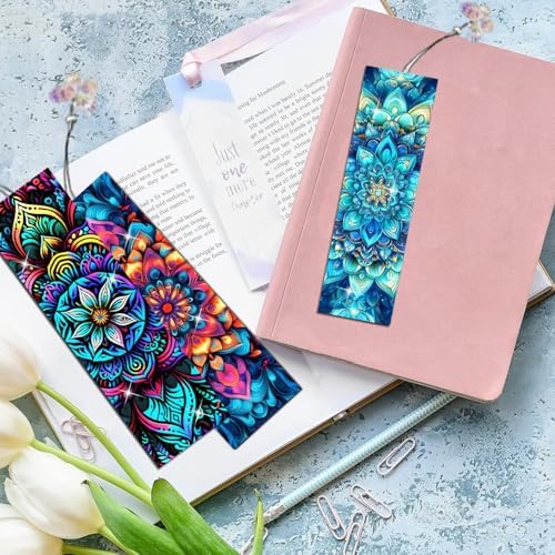 Puraikcmi 6 PCS 5D DIY Diamond Art Bookmarks,Mandala Diamond Painting Bookmarks Kits with Tassels Acrylic, Rhinestone Crafts Decoration Gift Set for Book Lovers Beginners & Adults - Image 4