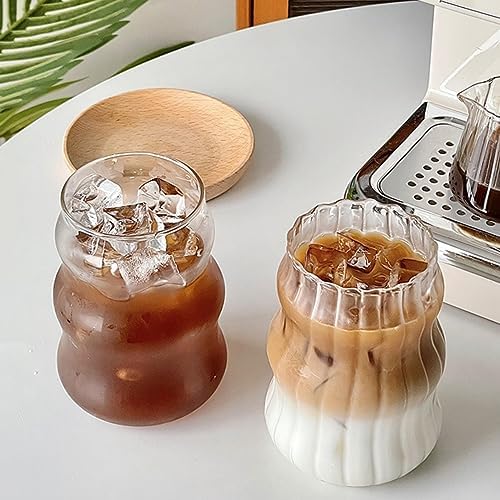 2 Pcs Ribbed Glass Cups, 18 Oz Vintage Drinking Glassware with Wave Design by Nirvany-MakeACoolLifeForU