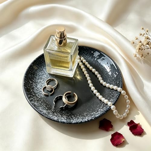 Ceramic Jewelry Tray Decorative Vanity Tray Candle Dish (Black Snow) - Image 2