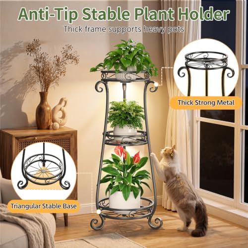 LASZOLA 3 Tiers Metal Corner Plant Stand Tall with Light for Indoor Outdoor - Image 5