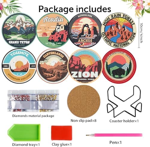 8 Pcs National park Diamond Art Coasters Kits,Diamond Painting Coasters ﻿ ﻿ - Image 4
