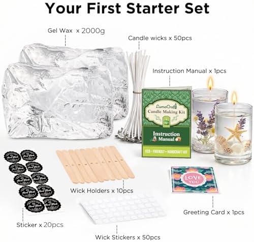 LumaCraft Clear Gel Wax for Candle Making - 4.4LB (2000g) Transparent Jelly Candle Wax with Wicks, Wick Stickers & Holders - Non-Toxic, Unscented DIY Gel Wax for Beginners & Crafters - Image 2