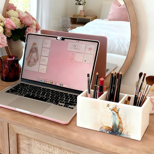 Fox Pen Pencil Holder for Desk Accessories, Fox Gifts for Women, Animal Lovers Gifts, Rustic Butterfly Wild Animal Wooden Box Sign Decorations for Kids Room Home Office Desk Tabletop - Image 5