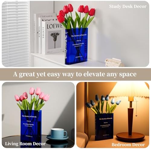 Puransen Clear Book-Shaped Vase for Centerpiece Home Indoor Desk Decor，Blue - Image 6