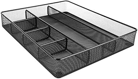 Amazon Basics Mesh Desk Drawer Organizer with 6 Compartments, Non-Slip Office Supplies Storage for Pens and Accessories, Black - Image 2