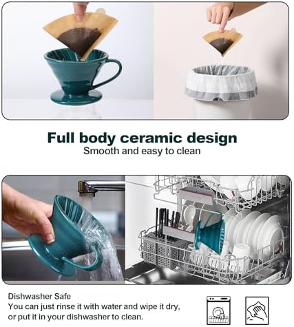 Pour Over Coffee Dripper - Ceramic Pour Over Coffee Maker Cone, Porcelain Coffee Drip, Pour Over Single Cup, Manual Brew Maker for Home, Cafe, Office - 1-4Cup, V60 Size 02 (Dark green) - Image 4
