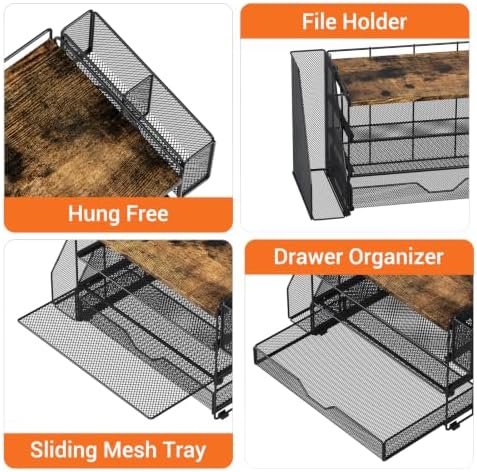 OPNICE Desk Organizers and Accessories, 4-Tier Desktop File Organizer with Drawer and Pen Holders, Office Desk Accessories Workspace Organizers for Office Supplies (Brown) - Image 7
