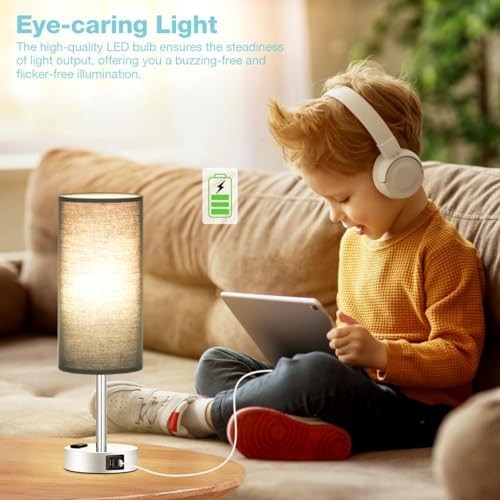 Fenmzee Black Bedside Lamp for Bedroom, Dimmable Touch, USB A+C, AC Outlet - Image 4