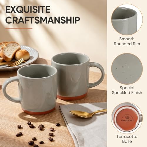 E-far Ceramic Coffee Mug Set of 6, 12oz Modern Coffee Cups, Speckled Khaki - Image 3