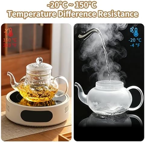 Glass Teapot with Removable Infuser, 20 oz/600ml Glass Tea Pot Small Borosilicate Tea Steeper Kettle with Loose Leaf Tea Strainer For Flower Blooming Tea, ClearTea Maker Pitcher - Image 5