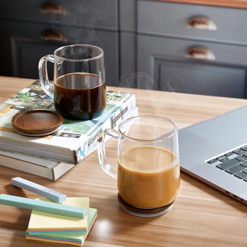 Glass Coffee Mugs, 14 oz Glass Coffee Cups with Acacia Wood Lids, Clear Borosilicate Glass Mugs with Handles for Cappuccino, Tea, Latte, Hot/Cold Beverages, Wine, Americano, Set of 2 - Image 6
