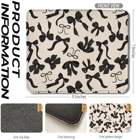 Coquette Black Bow Mouse Pad, Cute Preppy Girly Bow Ribbon Mouse Pads for Wireless Mouse Computers Laptop Desk Accessories, Preppy Girly Office Supplies, 9.5x7.9 Inch - Image 2