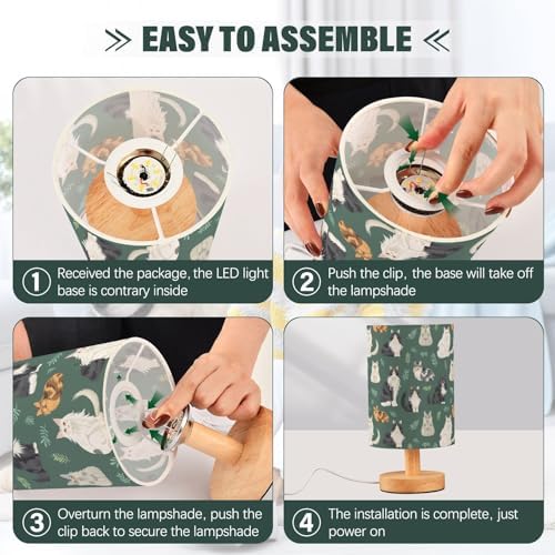 Fustylead Pretty Norwegian Forest Cats and Twigs Bedside Table Lamps with USB Port for Bedroom Lamp Accent Table Lamp Small Nightstand Lamp Linen Shade Decorative Lamps for Kids|Reading|Dome|Home - Image 6