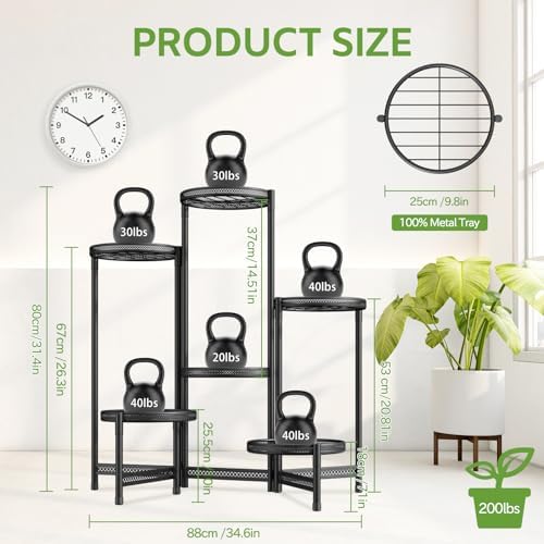 iDavosic.ly 6 Tier Large Plant Stand Indoor Outdoor, 10 In Tray, Iron Black - Image 6