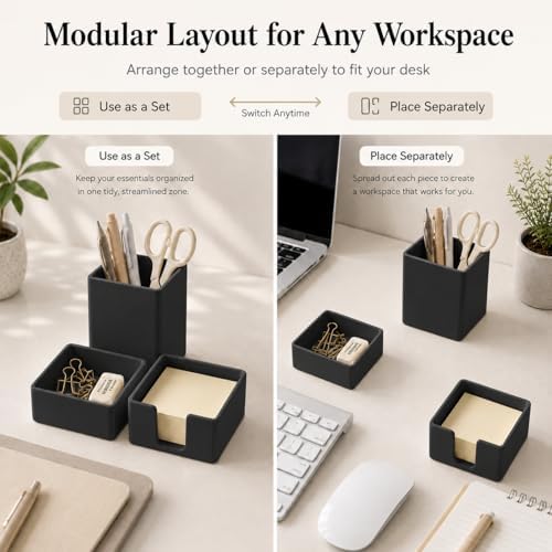 minimaliving Aesthetic Silicone Desk Organizer Set of 3,Modern Office Desk Accessories with Pen Holder,Paperclip Tray,Sticky Note Holder,Stylish Functional Office Desk Decor for Back-to-school(Black) - Image 3