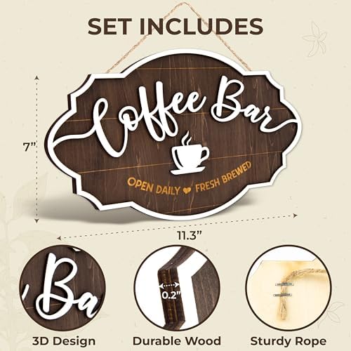 Woodamore Small Coffee Bar Sign for Wall, 7x11.3 Vintage Wood Kitchen Decor - Image 2