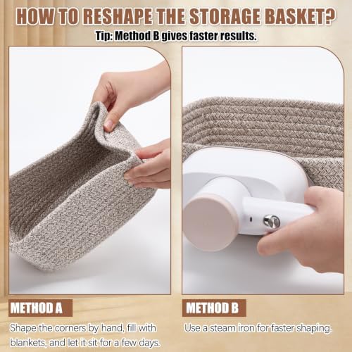 Yinkin 12 Pack Small Storage Basket Cute Natural Cotton Rope Woven Basket Tiny Boho Decorative Toy Storage Bin Gift Baskets for Home Organizing, Closet, Shelf, Nursery, Bathroom(Rectangle,Oatmeal) - Image 3