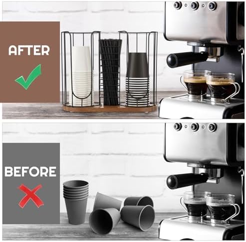 Geelin 18oz Adjustable Coffee Cup Dispenser with Wooden Base, Cup and Lid Holder, Cups Holder Organizer for Coffee Pod Straw and Lid Storage(3-Compartment Single,Color 1) - Image 6
