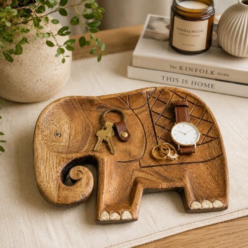 Elephant Catchall Tray, Hand Carved Solid Wood, Keys & Jewelry - Image 3