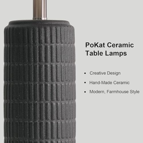 PoKat 23" Matte-Textured Ceramic Table Lamps Set of 2 for Bedroom, Stone-Like Modern Bedside Lamps for Night Stands, Farmhouse Nightstand Table Lamps Decor for Living Room End Table Black - Image 2