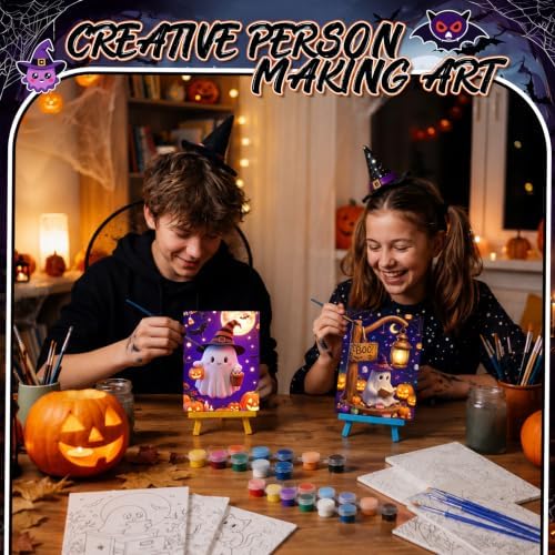 Blosssound 10 Set Halloween Pre Printed Canvas for Painting 5x7 CuteGhost - Image 5