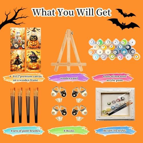 4 Pack Halloween Framed Paint by Numbers Kit for Adults Beginners 8x12 inch - Image 2