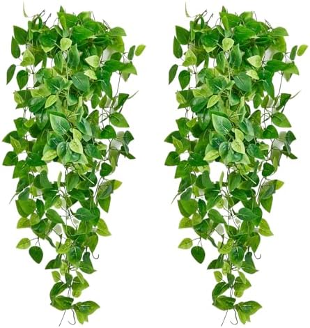 Fake Hanging Plants Vines(2pcs)for Room Decor, Artificial Ivy Greenery Garlands for Home Bedroom Living Aesthetic Kitchen Office Wall Patio Bookshelf,Indoor,Outdoor Farmhouse Decorations(No flowerpot) by Unknown