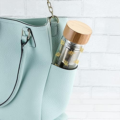 Pinky Up Blair Tea Infuser Mug with Strainer and Lid, Double Walled Glass Tumbler for Home Office, Travel, Picnic, Camping, 16 oz, Set of 1, Arabesque Gold - Image 6