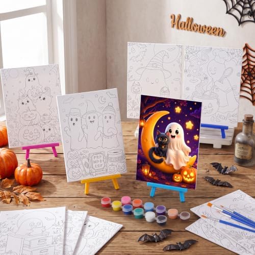 Blosssound 10 Set Halloween Pre Printed Canvas for Painting 5x7 CuteGhost - Image 2