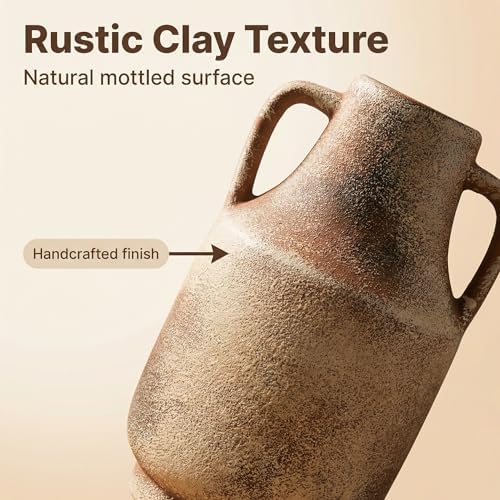 Farmhouse Vase with Handles, 11 Inch Large Terracotta Pot, Rustic Ceramic Floor Vase for Dried Branches & Florals, Neutral Centerpiece for Living Room, Entryway, Coffee Shop DecorG - Image 3