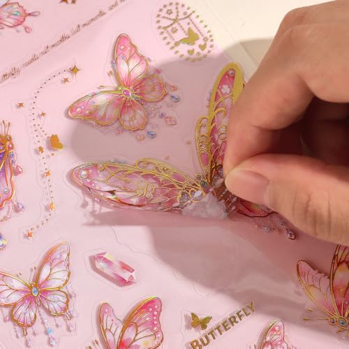 4 Sets 200 Pcs Stickers for Scrapbooking,3D Butterfly Self-Adhesive Scrapbook Stickers Supplies Journal,Vintage Aesthetic Sticker Art Diary Card Craft Gifts Planner Notebook - Image 5