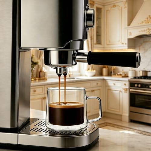 CNGLASS 10oz Glass Coffee Mugs,Double Wall Insulated Glass Mugs with Handle,Clear Espresso Mug for Latte,Cappuccino,Tea Bag,Set of 4 - Image 5