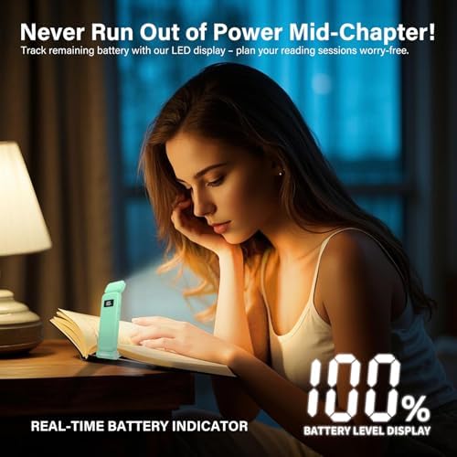 KTEBO Rechargeable Book Light with Clip & Battery Indicator, 9 Luminescence Modes, USB-C Portable 1.6 oz Ultralight Lamp for Night Reading in Bed, Readers - Green - Image 2