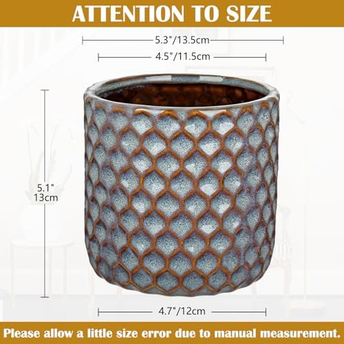 Oairse Small Ceramic Pots for Plants, 5.3 inch Blue Plant Pot Indoor with Drainage Ceramic Planters for Indoor Plants Succulent Planters Decorative Flower Pots for Cactus, Snake Plant, Herb - Image 2