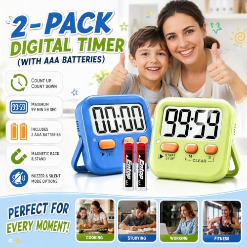 Antonki 2 Pack Digital Timer for Kids Classroom Kitchen Timers for Cooking - Image 2