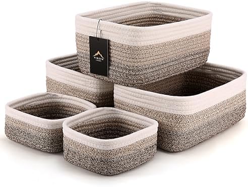 5-Pack Small Woven Rope Storage Baskets, 2 Sizes Organizer Bins by Unknown