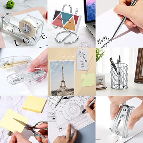 Office Desk Accessories, Acrylic Stapler, Staple Remover, Tape Holder, Pen Holder, Ballpoint Pen, Scissor, Binder Clips, 1000pcs Staples, Phone Holder, Ruler, Transparent Glue and 300 Notes - Image 5