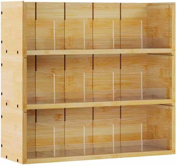 X-cosrack Bamboo Tea Bag Organizer Storage Box, 3 Tier Stackable Tea Bag Box Natural Wood, Wall Mount Tea Chests with Acrylic for tea bags Office Kitchen Cabinet Pantry - Image 2